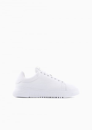 Emporio Armani Tumbled-leather Sneakers With Oversized Soles Lacivert Mavi | EA-SN58963