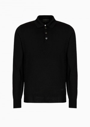 Emporio Armani Virgin-wool Jumper With Polo-shirt Collar Yeşil | EA-SN58092