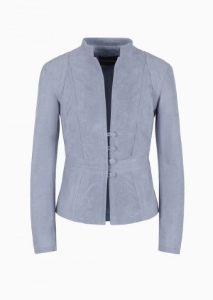 Emporio Armani Waxed Lambskin Nubuk Jacket Mavi | EA-SN56482
