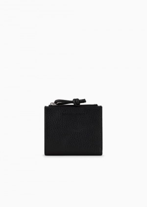 Emporio Armani Zipped, Tumbled-leather Card Holder Siyah | EA-SN59284